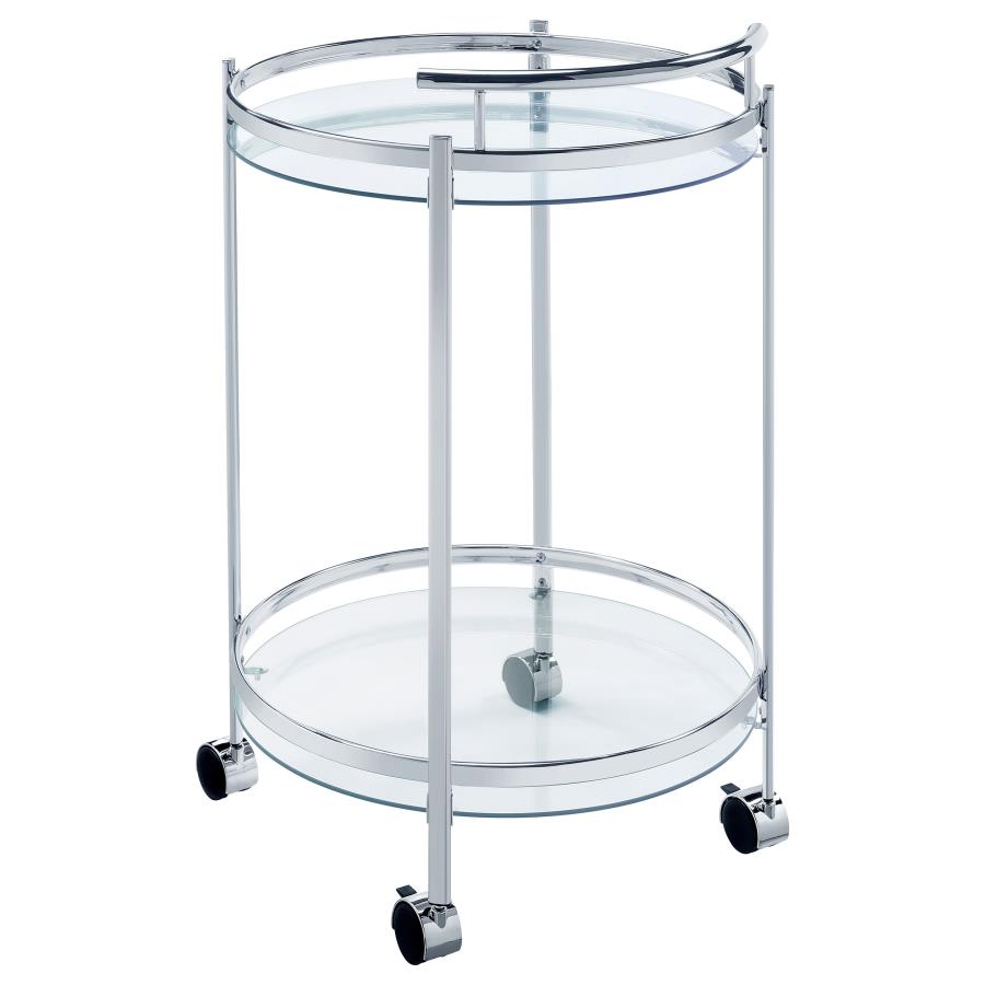 (image for) Chrissy Round Glass Shelf Metal Bar Cart Chrome