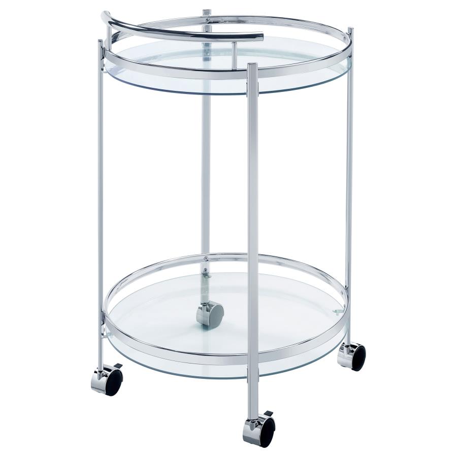 (image for) Chrissy Round Glass Shelf Metal Bar Cart Chrome