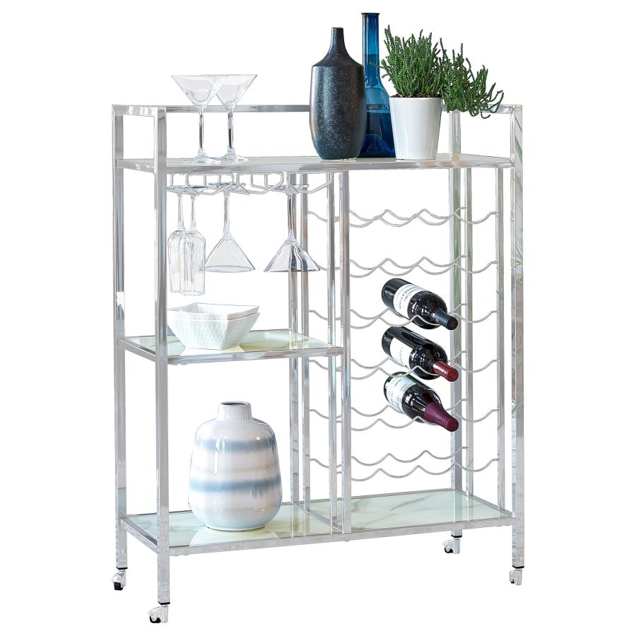 (image for) Derion 3-tier Rectangular Glass Shelf Metal Bar Cart Chrome - Click Image to Close