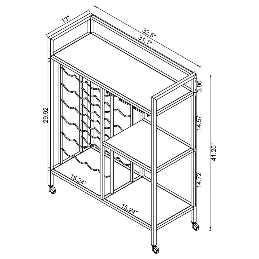 (image for) Derion 3-tier Rectangular Glass Shelf Metal Bar Cart Chrome