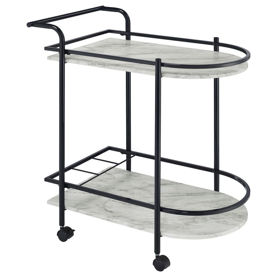 (image for) Desiree 2-tier Faux Marble Shelf Metal Bar Cart Black - Click Image to Close