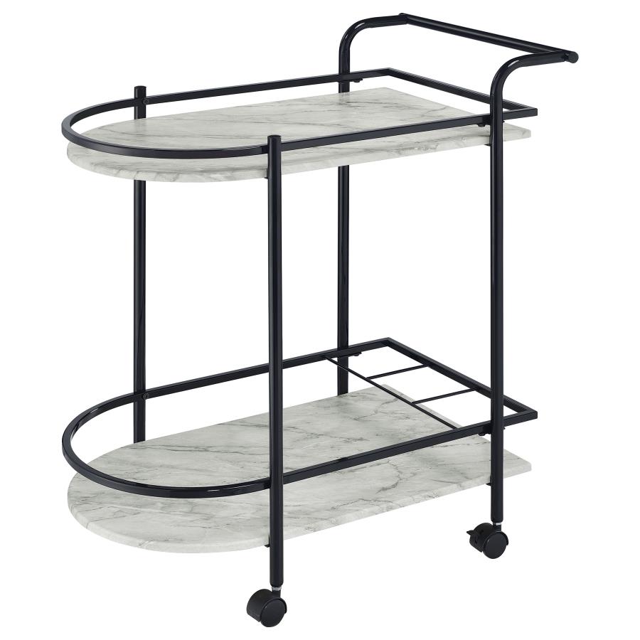 (image for) Desiree 2-tier Faux Marble Shelf Metal Bar Cart Black