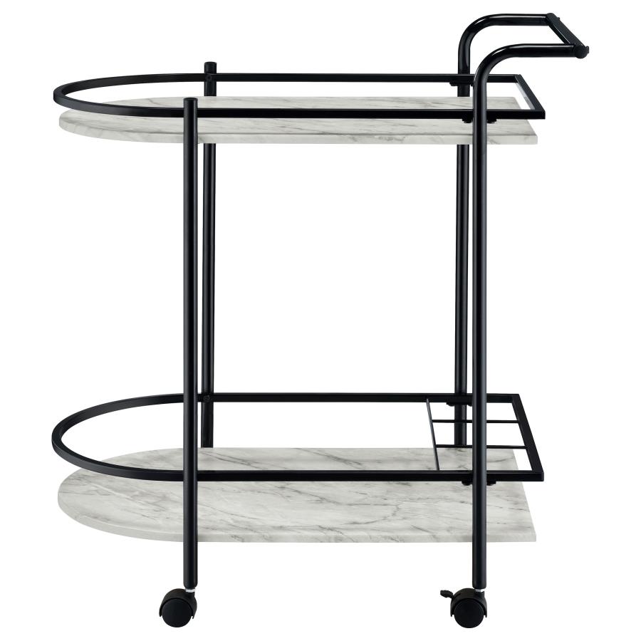 (image for) Desiree 2-tier Faux Marble Shelf Metal Bar Cart Black