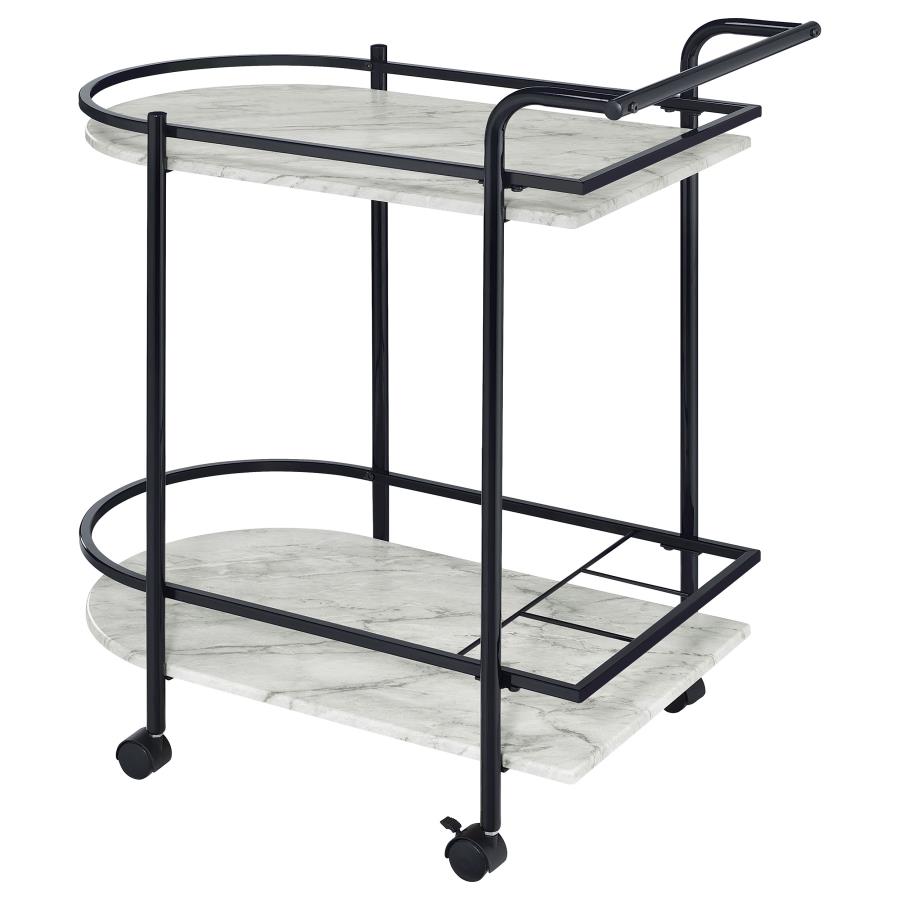 (image for) Desiree 2-tier Faux Marble Shelf Metal Bar Cart Black