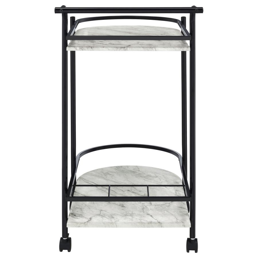 (image for) Desiree 2-tier Faux Marble Shelf Metal Bar Cart Black