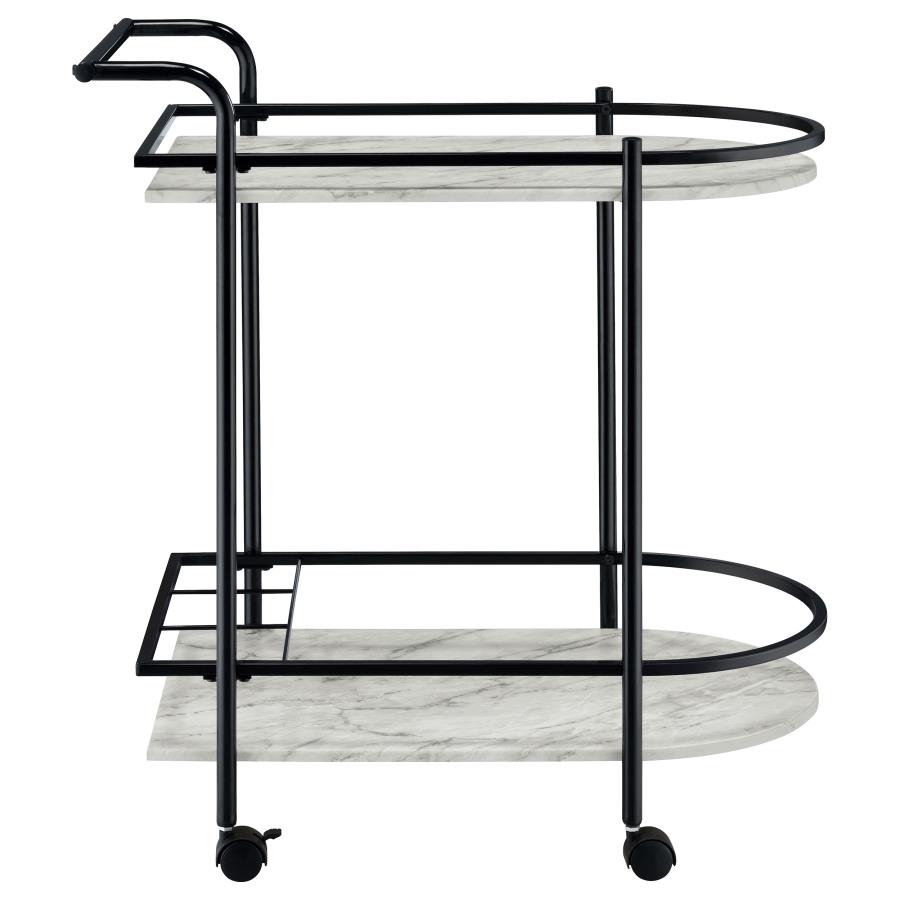 (image for) Desiree 2-tier Faux Marble Shelf Metal Bar Cart Black