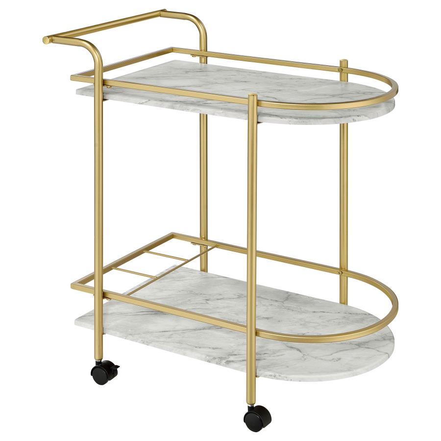 (image for) Desiree 2-tier Faux Marble Shelf Metal Bar Cart Gold - Click Image to Close