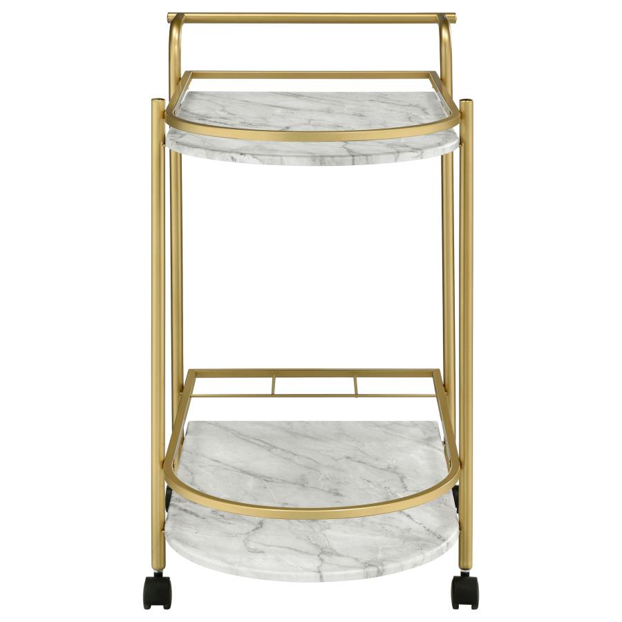 (image for) Desiree 2-tier Faux Marble Shelf Metal Bar Cart Gold