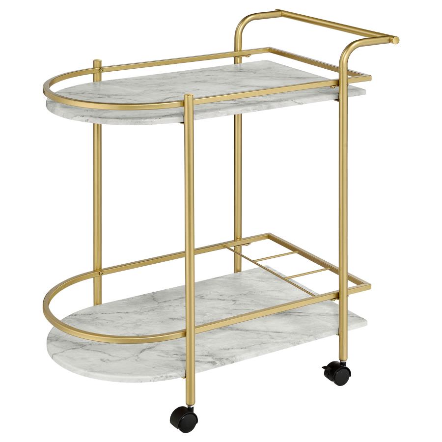 (image for) Desiree 2-tier Faux Marble Shelf Metal Bar Cart Gold