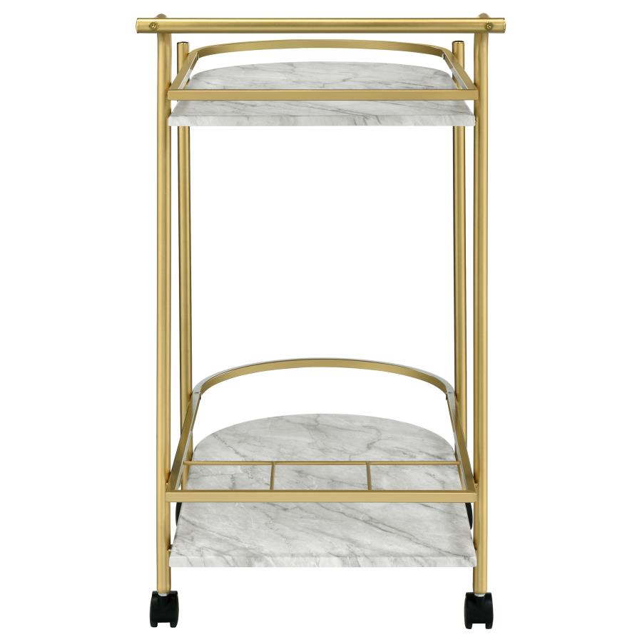 (image for) Desiree 2-tier Faux Marble Shelf Metal Bar Cart Gold