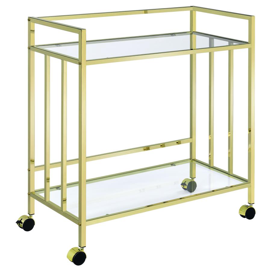 (image for) Cara 2-tier Rectangular Glass Shelf Metal Bar Cart Brass - Click Image to Close