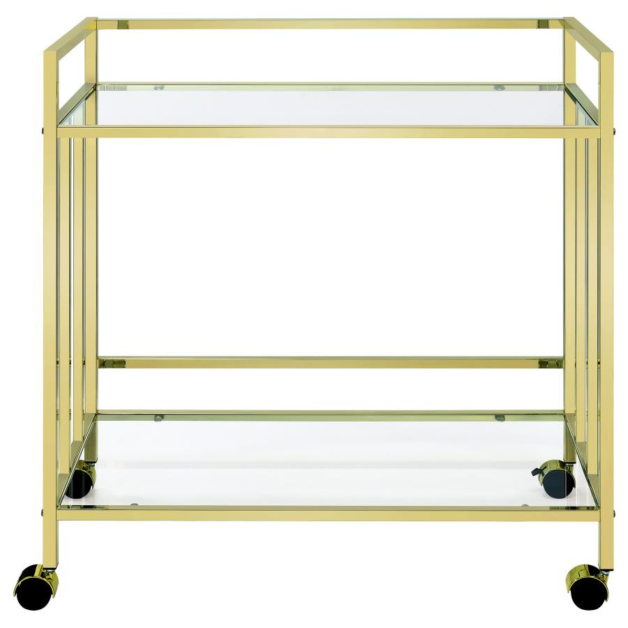 (image for) Cara 2-tier Rectangular Glass Shelf Metal Bar Cart Brass