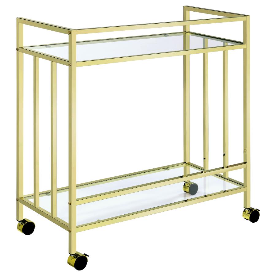 (image for) Cara 2-tier Rectangular Glass Shelf Metal Bar Cart Brass