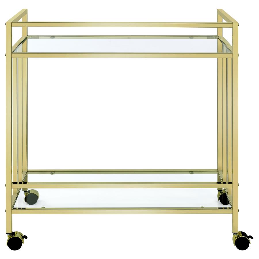 (image for) Cara 2-tier Rectangular Glass Shelf Metal Bar Cart Brass