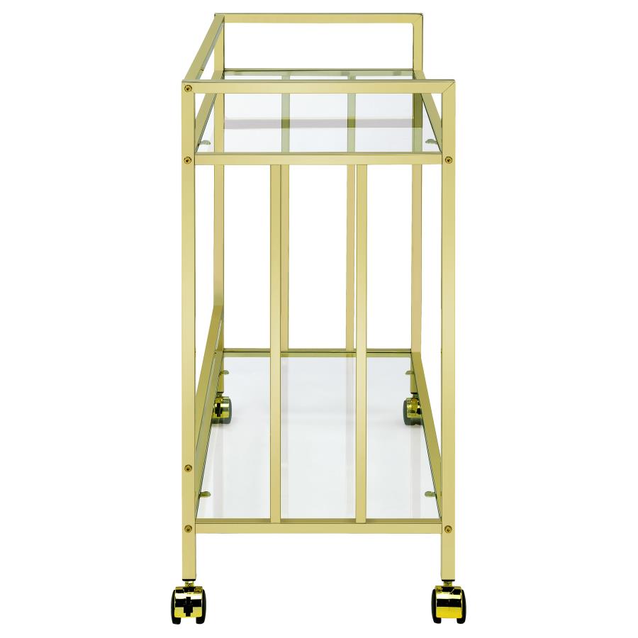 (image for) Cara 2-tier Rectangular Glass Shelf Metal Bar Cart Brass