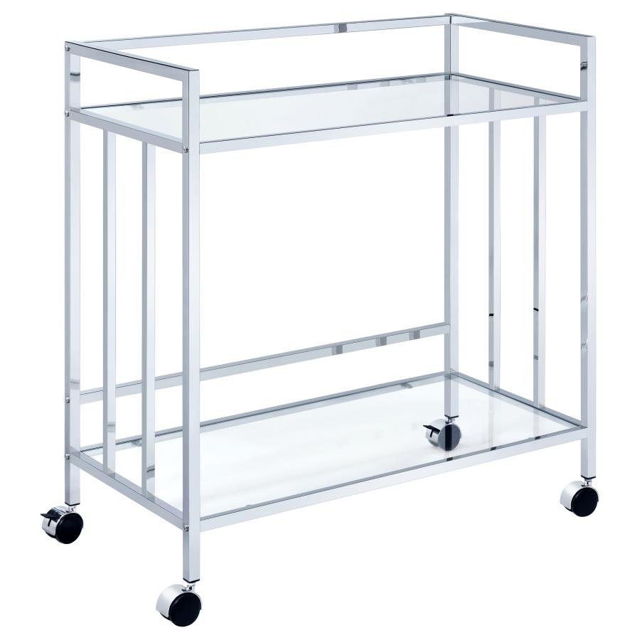 (image for) Cara 2-tier Rectangular Glass Shelf Metal Bar Cart Chrome