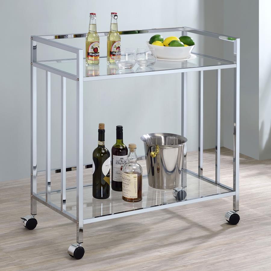 (image for) Cara 2-tier Rectangular Glass Shelf Metal Bar Cart Chrome