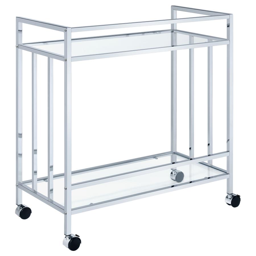 (image for) Cara 2-tier Rectangular Glass Shelf Metal Bar Cart Chrome