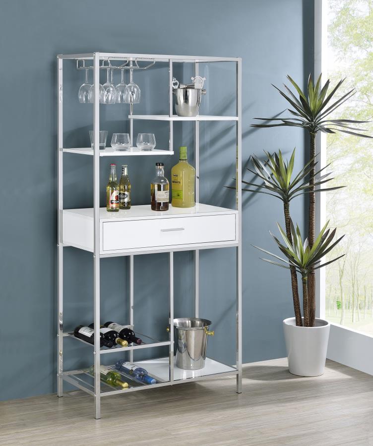 (image for) Figueroa 5-shelf Wine Storage Bar Cabinet White High Gloss