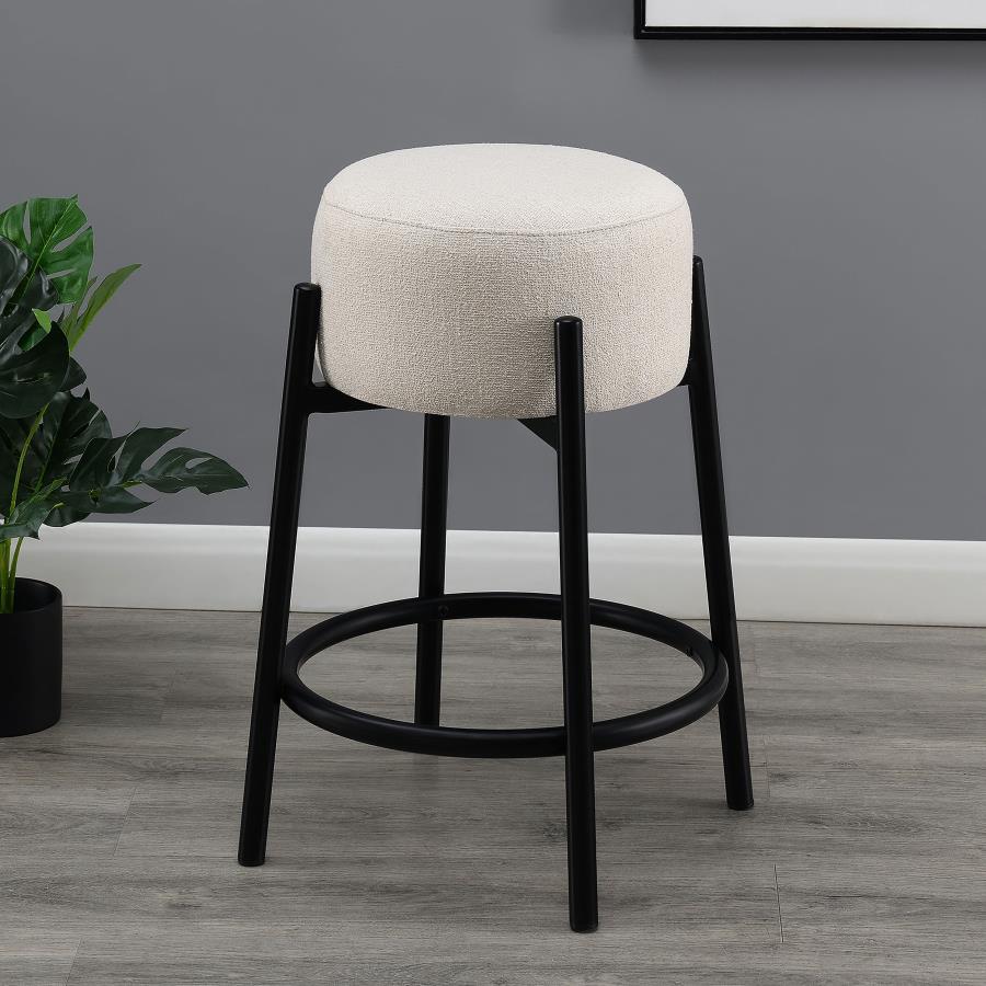 (image for) Leonard Upholstered Backless Counter Stool White (Set of 2)