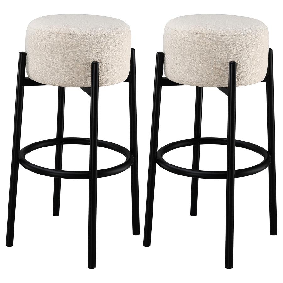 (image for) Leonard Upholstered Backless Bar Stool White (Set of 2) - Click Image to Close