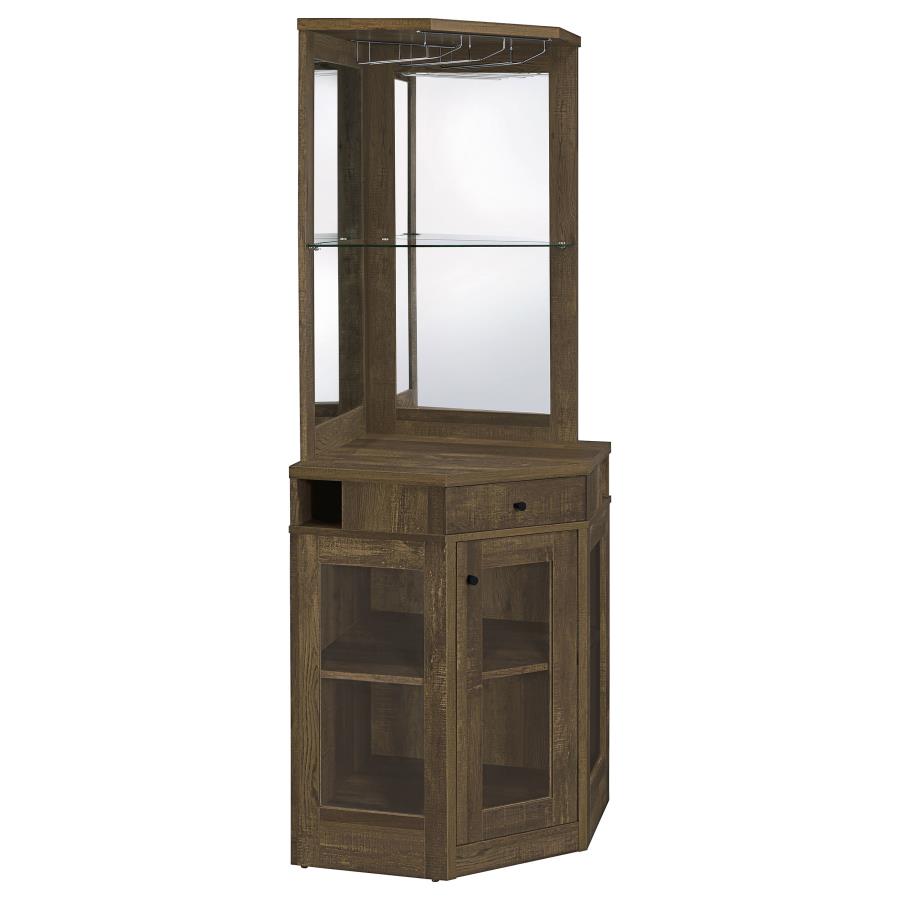 (image for) Alviso 1-drawer Corner Home Bar Wine Cabinet Rustic Oak - Click Image to Close