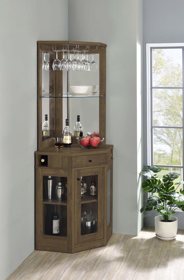 (image for) Alviso 1-drawer Corner Home Bar Wine Cabinet Rustic Oak