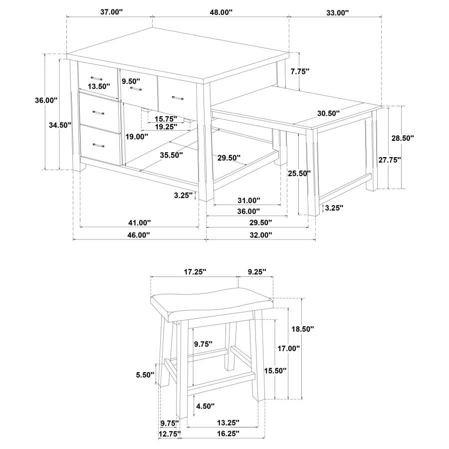 Modal Additional Images for Mayfair 3-piece Kitchen Island with Extension Table Dark Oak