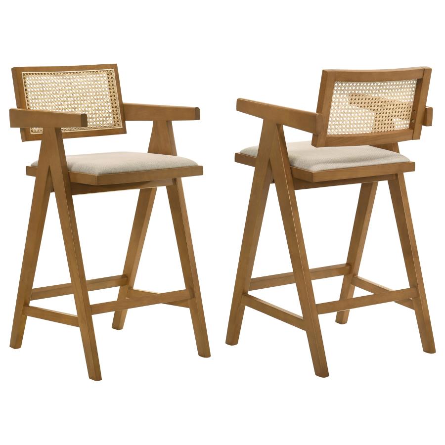 (image for) Kane Woven Rattan Wood Bar Chair Light Walnut (Set of 2) - Click Image to Close