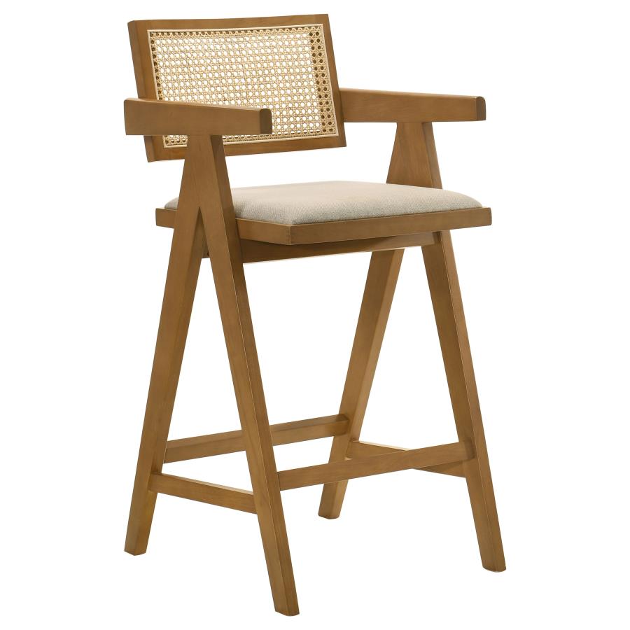 (image for) Kane Woven Rattan Wood Bar Chair Light Walnut (Set of 2)