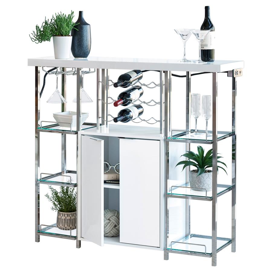 (image for) Gallimore 2-door Bar Cabinet Wine Storage White High Gloss