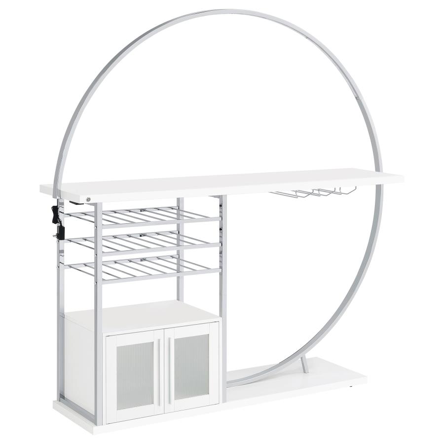 (image for) Risley 2-door Circular LED Home Bar Cabinet White High Gloss - Click Image to Close