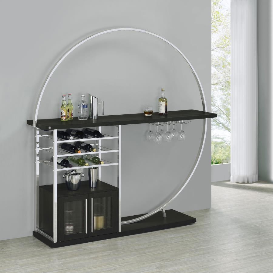 (image for) Risley 2-door Circular LED Home Bar Cabinet Dark Charcoal