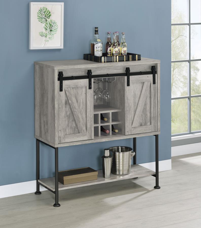 (image for) Claremont Sliding Door Home Bar Wine Cabinet Grey Driftwood