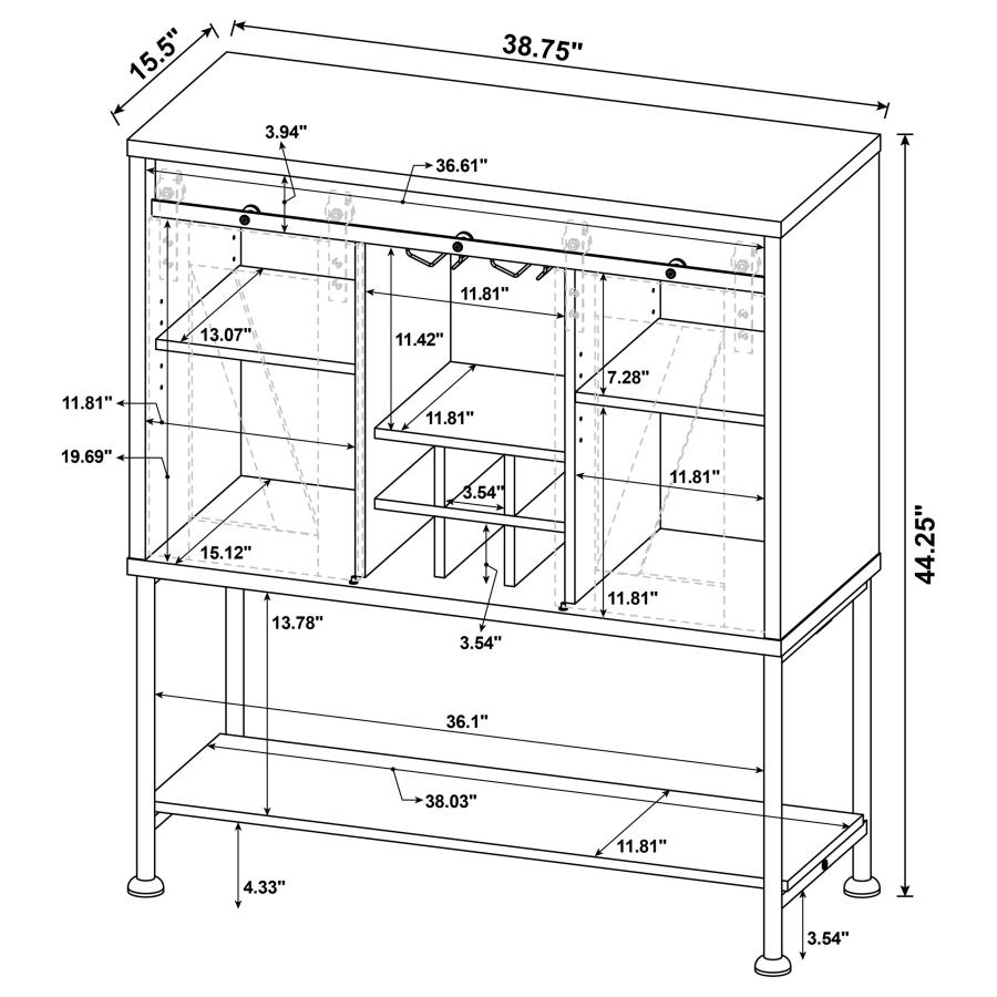 (image for) Claremont Sliding Door Home Bar Wine Cabinet Grey Driftwood