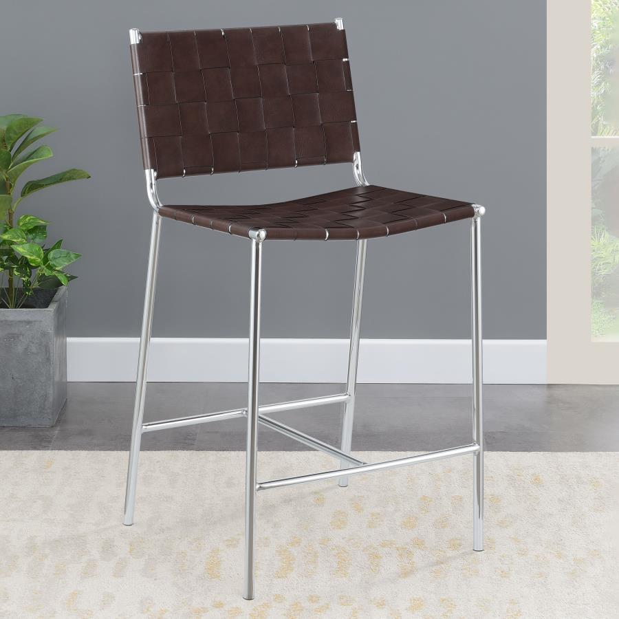 (image for) Adelaide Upholstered Counter Height Stool Brown and Chrome