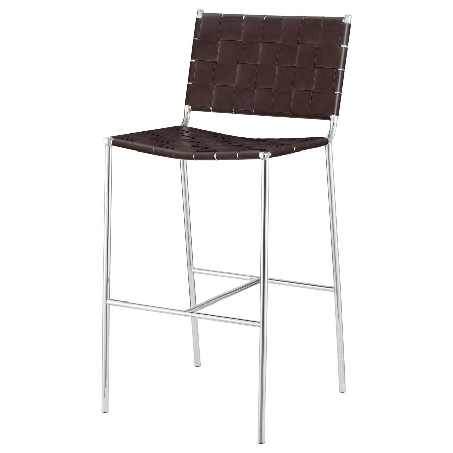 (image for) Adelaide Upholstered Pub Height Bar Stool Brown and Chrome