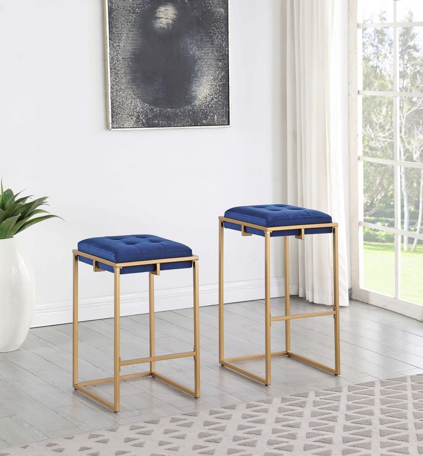 (image for) Nadia Upholstered Backless Counter Stool Blue (Set of 2)