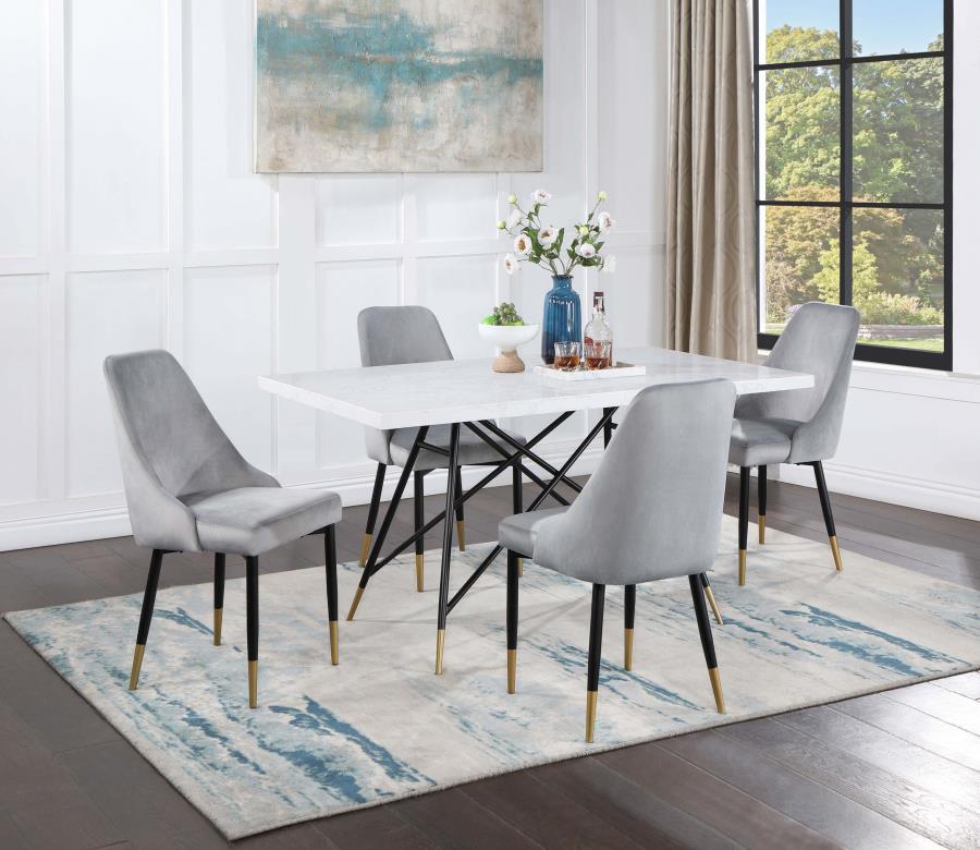 (image for) Gabrielle 5-piece Marble Top Dining Table Set White and Grey - Click Image to Close