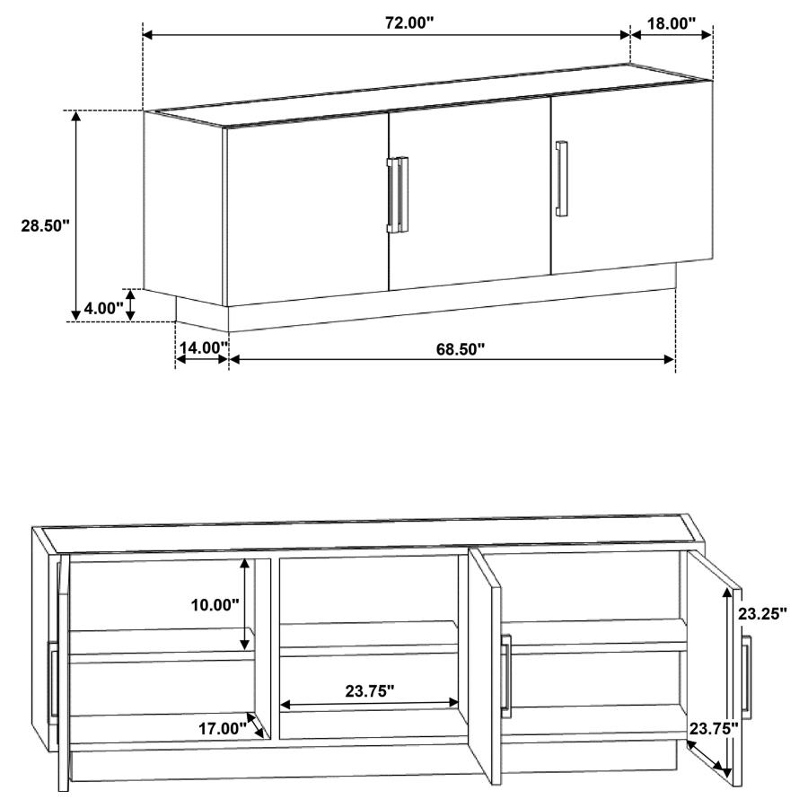 (image for) Dennis 3-door Marble Top Sideboard Buffet Tobacco Grey