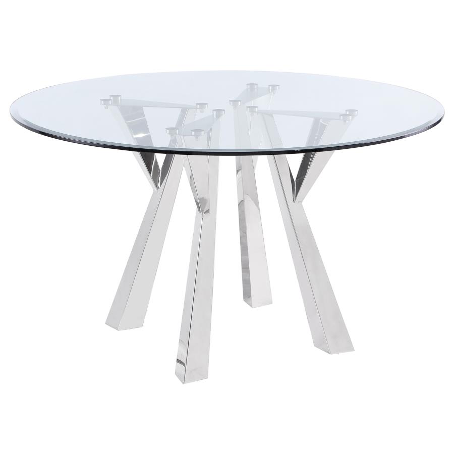 (image for) Alaia Round 51-inch Clear Glass Top Dining Table Chrome