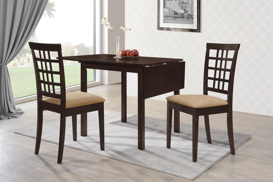 (image for) Kelso 3-piece Drop Leaf Dining Table Set Cappuccino and Tan - Click Image to Close