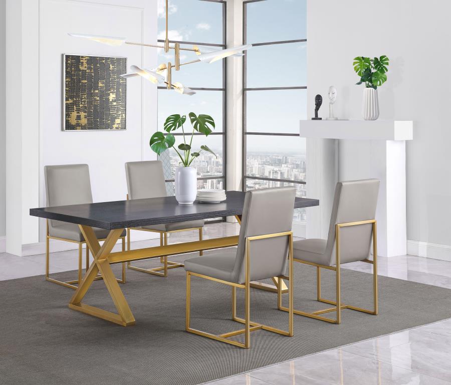 (image for) Conway 5-piece Rectangular Dining Set Dark Walnut and Aged Gold