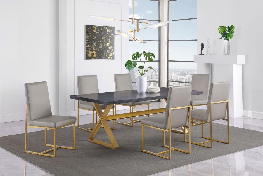 (image for) Conway 7-piece Rectangular Dining Set Dark Walnut and Aged Gold - Click Image to Close