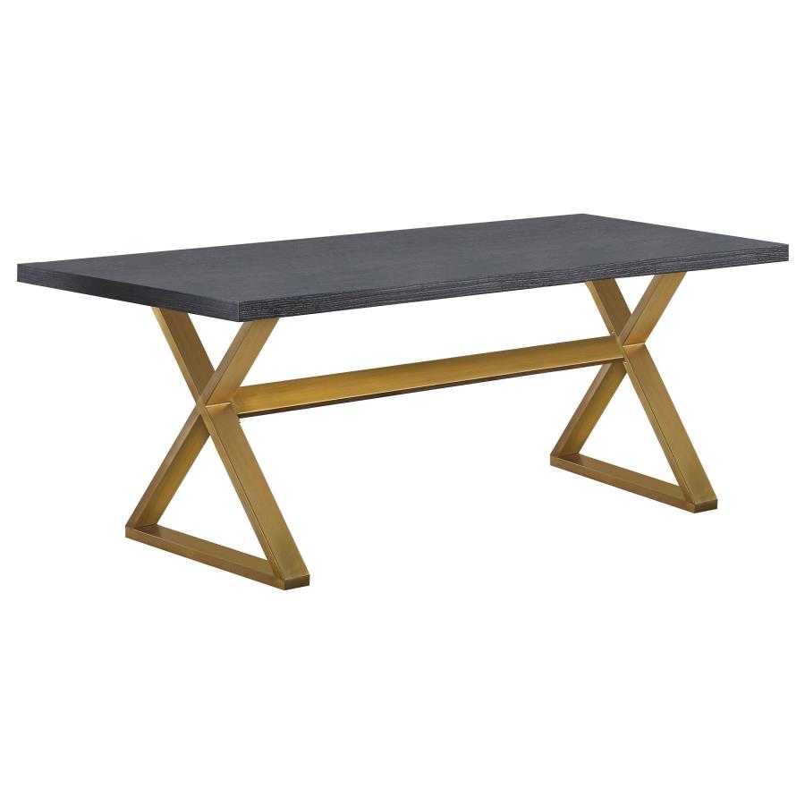 (image for) Conway X-Trestle Base Dining Table Dark Walnut and Aged Gold - Click Image to Close