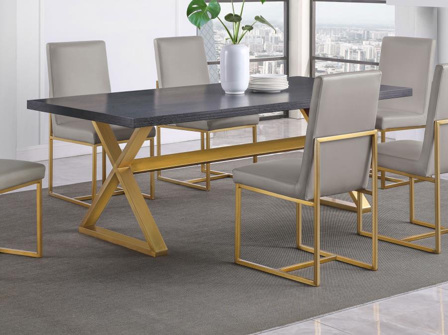 (image for) Conway X-Trestle Base Dining Table Dark Walnut and Aged Gold