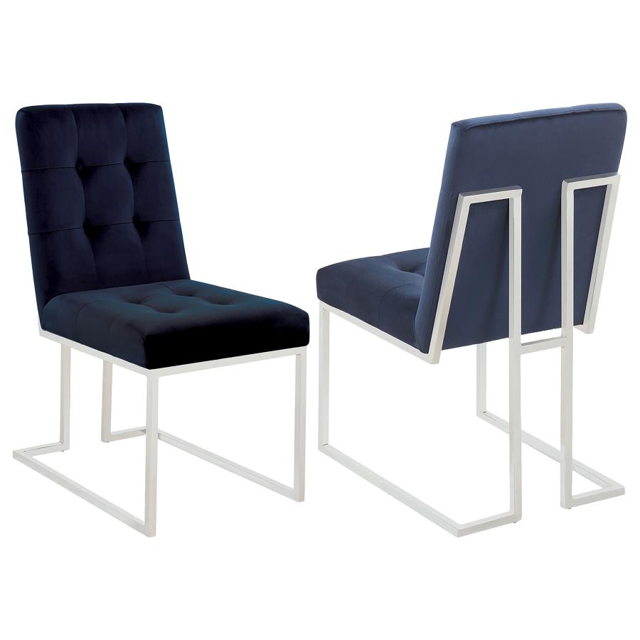 (image for) Cisco Velvet Upholstered Dining Side Chair Chrome (Set of 2) - Click Image to Close