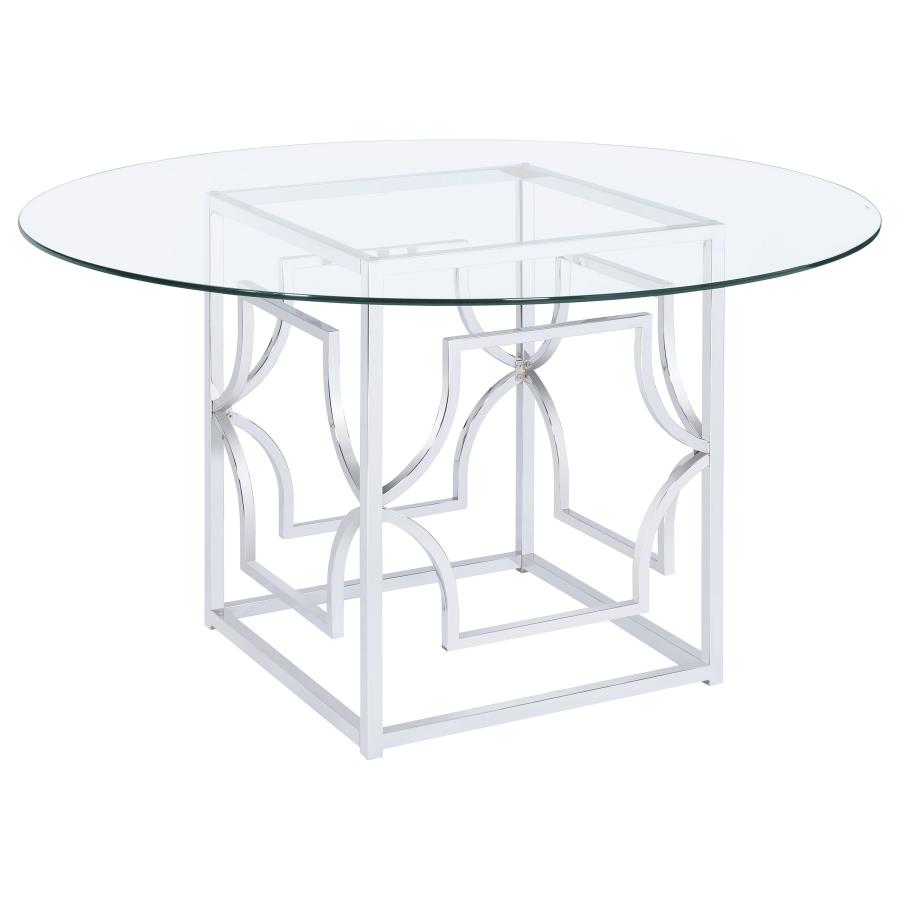 (image for) Starlight Round 54-inch Glass Top Metal Dining Table Chrome - Click Image to Close