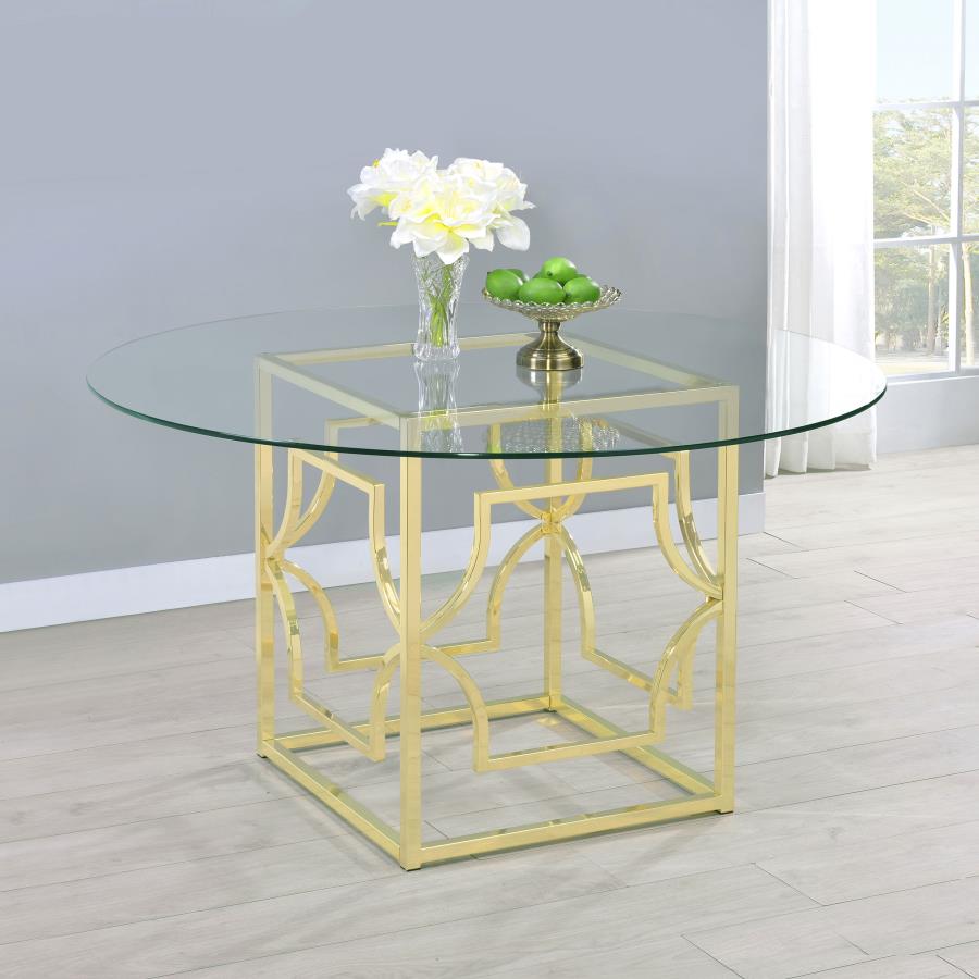 (image for) Starlight Round 54-inch Glass Top Metal Dining Table Brass