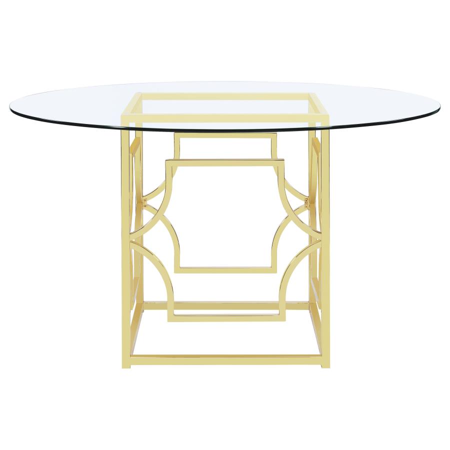 (image for) Starlight Round 54-inch Glass Top Metal Dining Table Brass